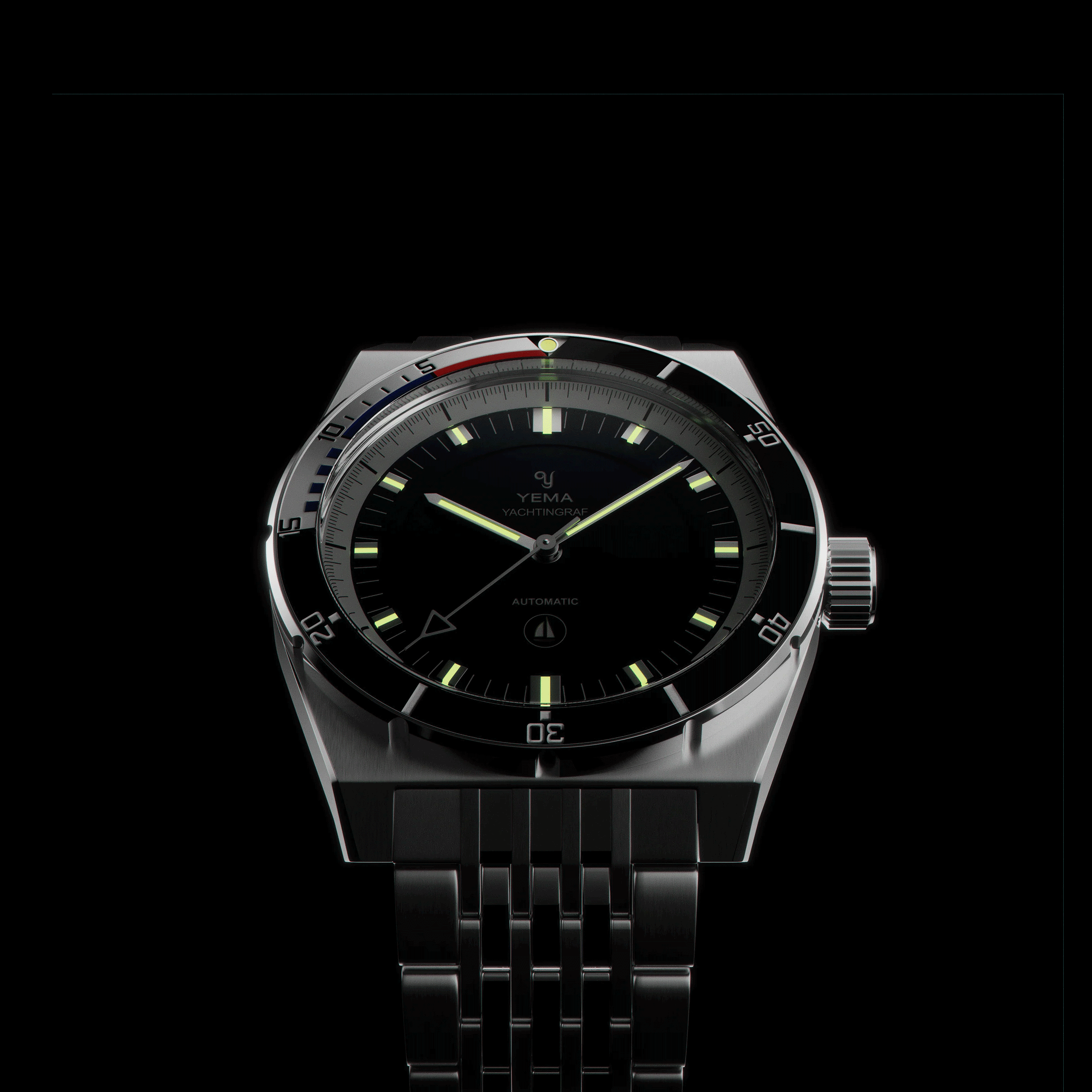 Montre Yema Urban Yachtingraf automatique réhaut blanc cadran bleu bracelet acier 39 mm YYAC23-AMS