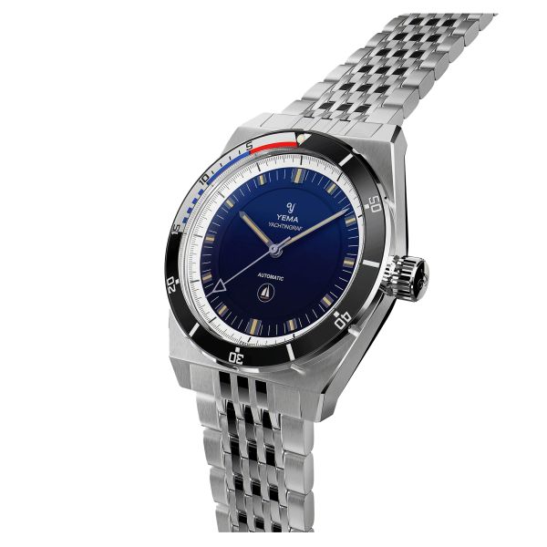 Montre Yema Urban Yachtingraf automatique réhaut blanc cadran bleu bracelet acier 39 mm YYAC23-AMS