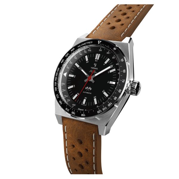 Montre Yema Urban Yachtingraf automatique réhaut noir cadran noir bracelet cuir marron 39 mm YRAL23-AU34S