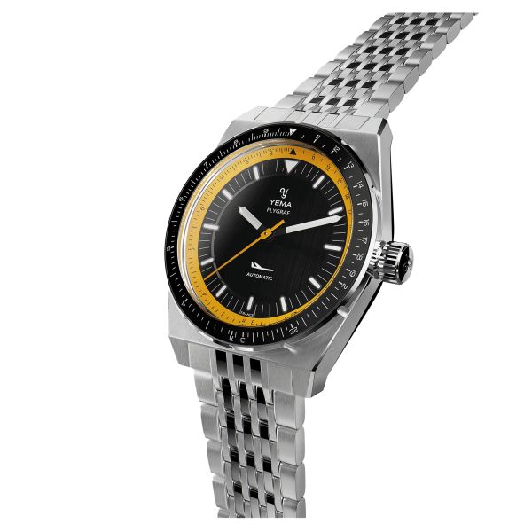 Yema Urban Yachtingraf automatic watch yellow bezel black dial stainless steel bracelet 39 mm YFLY23-AMS