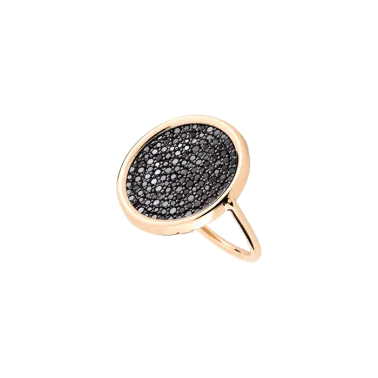Bague Ginette NY Disc Ring en or rose et diamants noirs