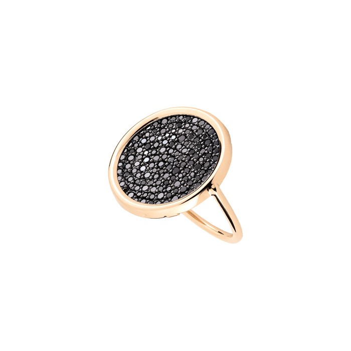 Bague Ginette NY Disc Ring en or rose et diamants noirs