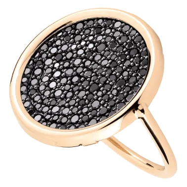 Bague Ginette NY Disc Ring en or rose et diamants noirs