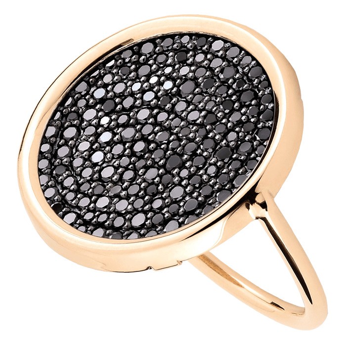 Bague Ginette NY Disc en or rose et diamants noirs - Soldat