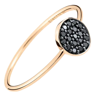 Bague Ginette NY Mini Ever Disc en or rose et diamants noirs