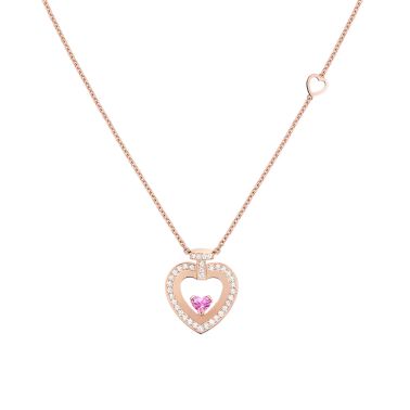 Collier Fred Pretty Woman moyen modèle en or rose, diamants et saphir rose 7B0301