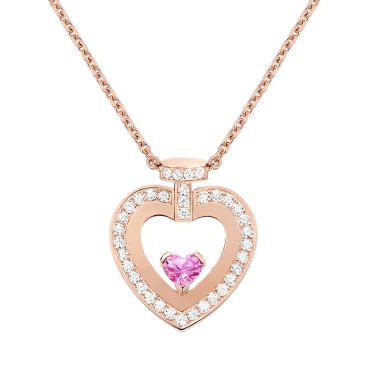 Collier Fred Pretty Woman moyen modèle en or rose, diamants et saphir rose 7B0301