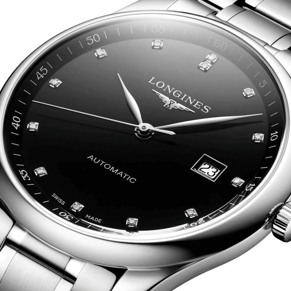 Longines Master Collection automatic watch diamond index black dial steel bracelet 42 mm L2.893.4.57.6