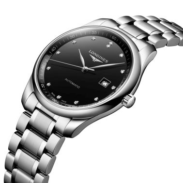 Montre Longines Master Collection automatique index diamants cadran noir bracelet acier 42 mm L2.893.4.57.6