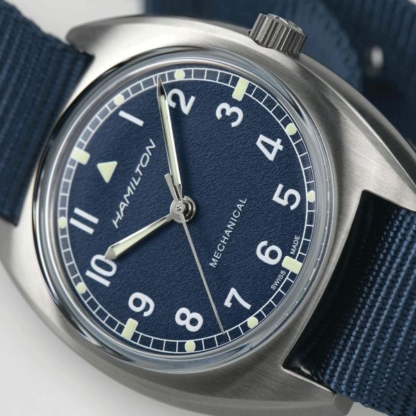 Montre Hamilton Khaki Pilot Pioneer mécanique cadran bleu bracelet textile bleu 36 mm H76419941