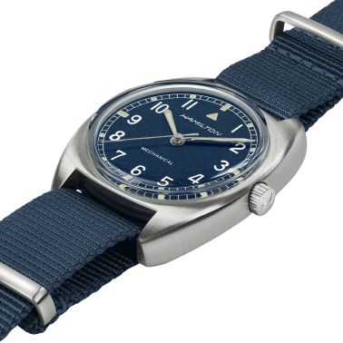 Montre Hamilton Khaki Pilot Pioneer mécanique cadran bleu bracelet textile bleu 36 mm H76419941