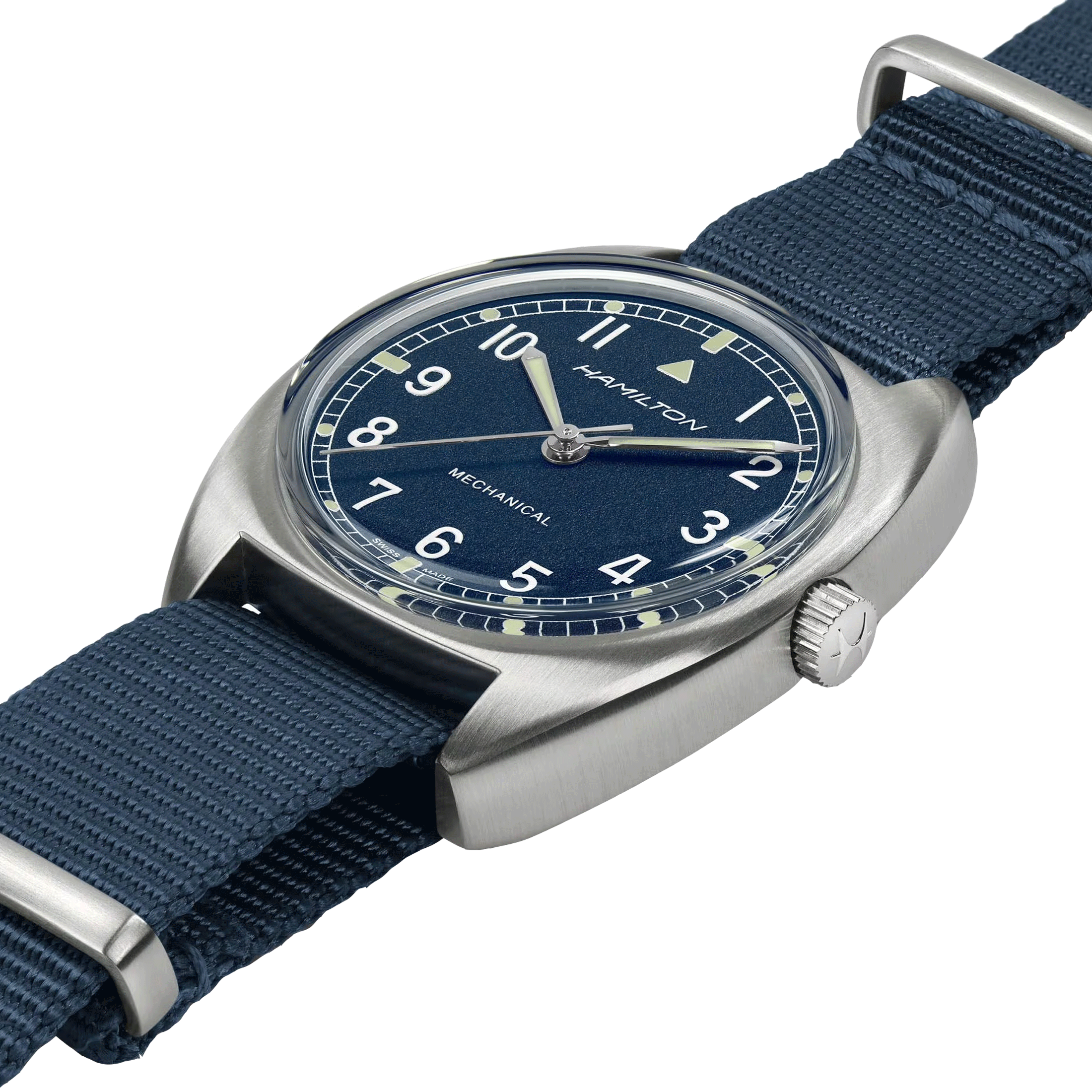 Montre Hamilton Khaki Pilot Pioneer mécanique cadran bleu bracelet textile bleu 36 mm H76419941