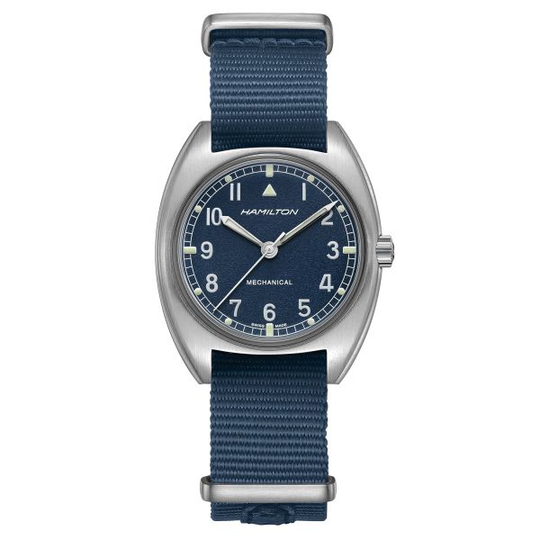 Hamilton Khaki Pilot Pioneer mechanical watch blue dial blue textile strap 36 mm