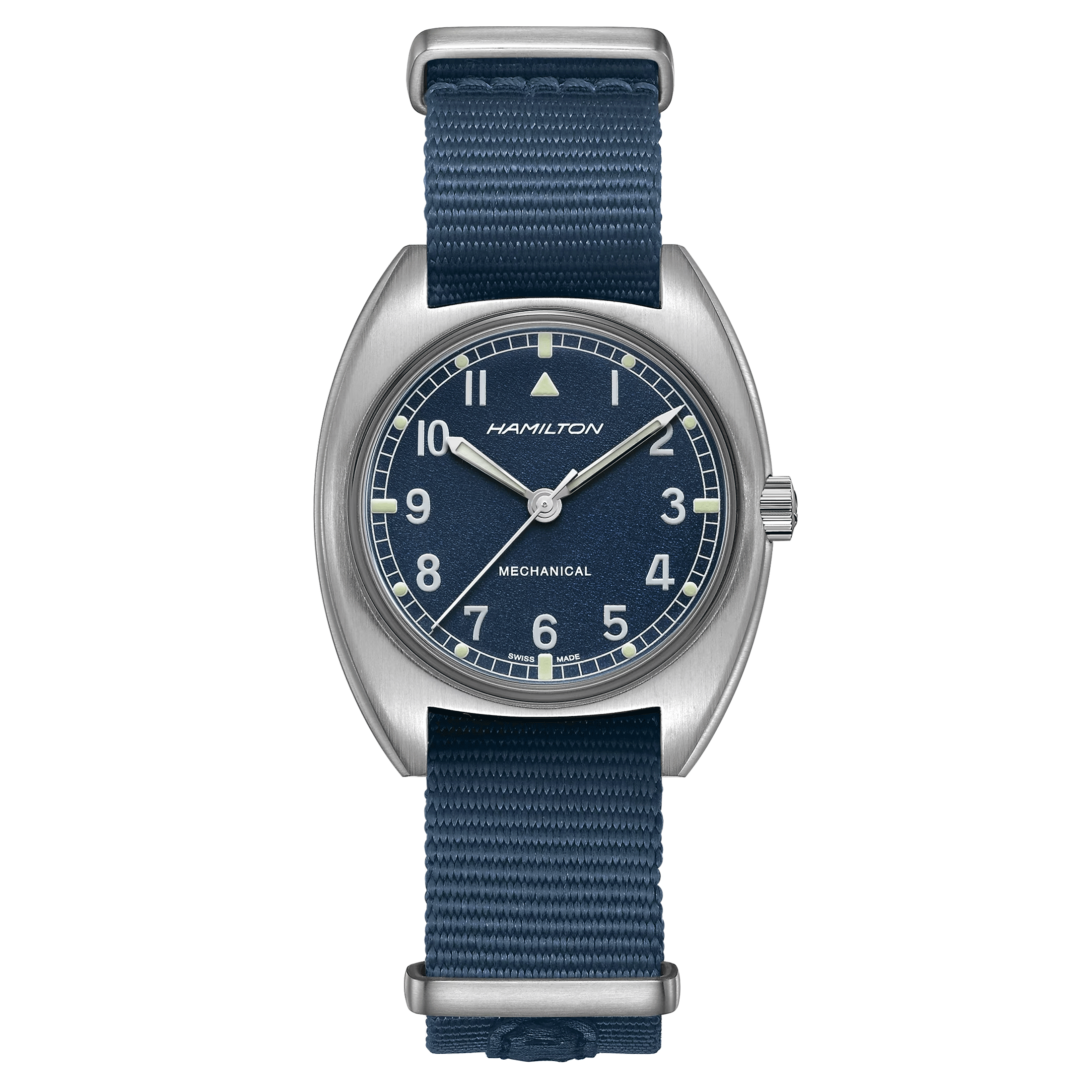 Montre Hamilton Khaki Pilot Pioneer mécanique cadran bleu bracelet textile bleu 36 mm H76419941