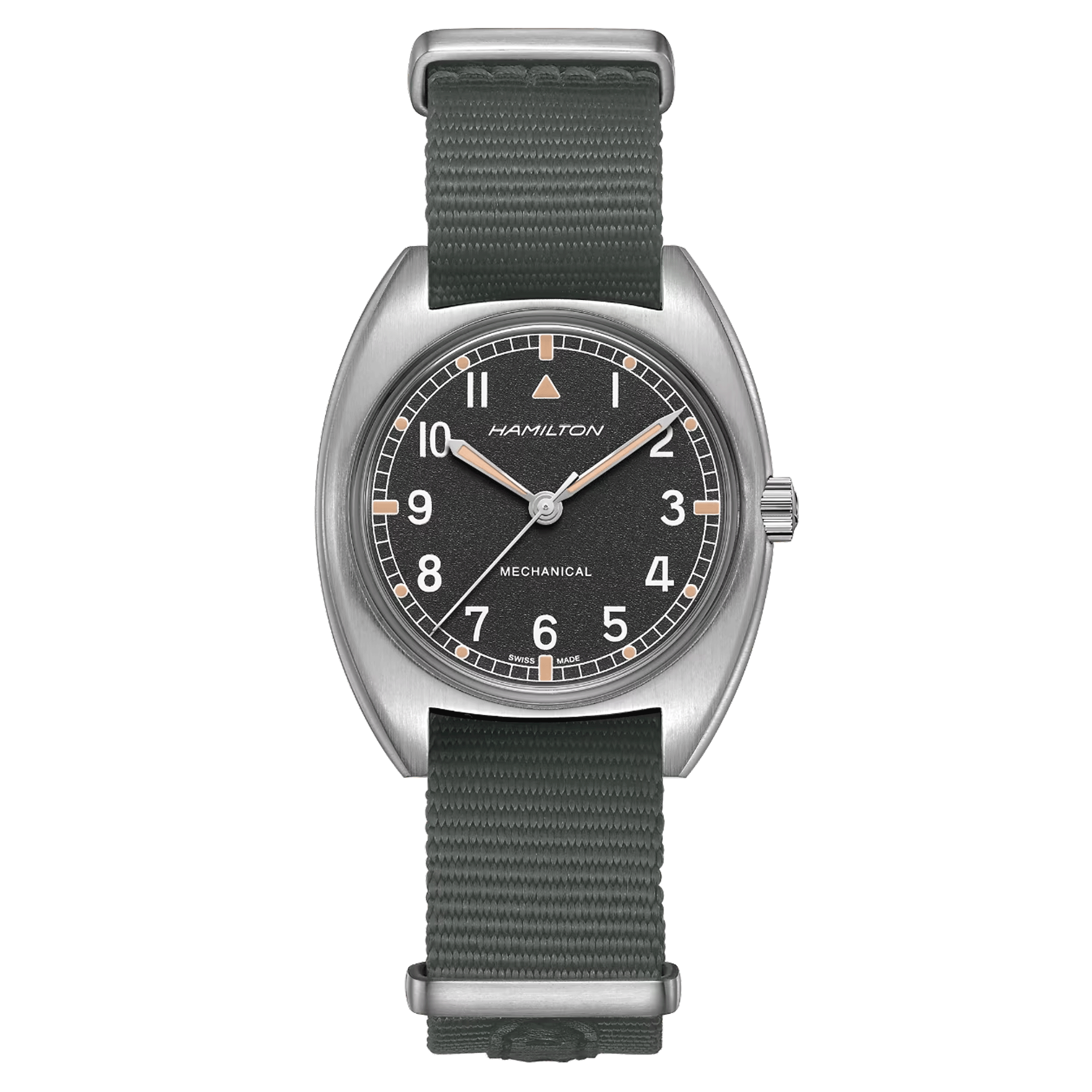 Hamilton Khaki Pilot Pioneer mechanical watch black dial grey textile strap