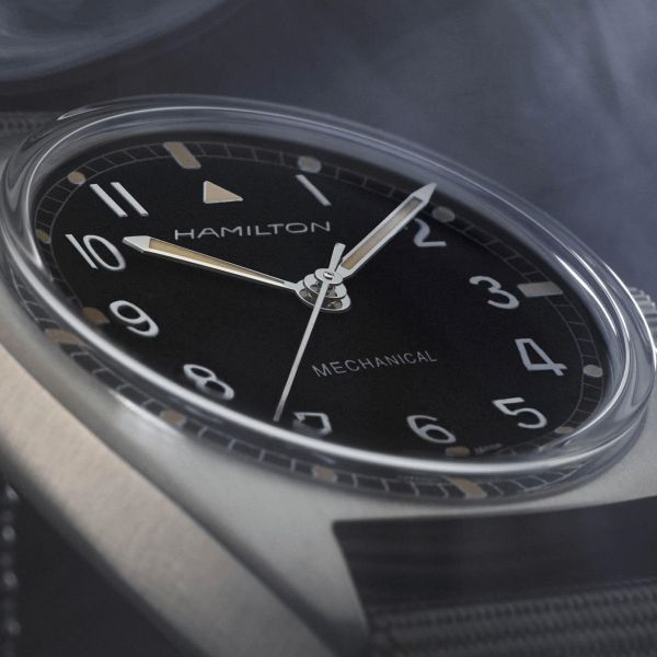 Hamilton Khaki Pilot Pioneer mechanical watch black dial grey textile strap