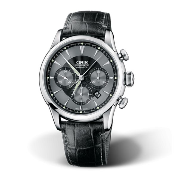 Oris Artelier Chronograph automatic black dial leather strap 43,5 mm
