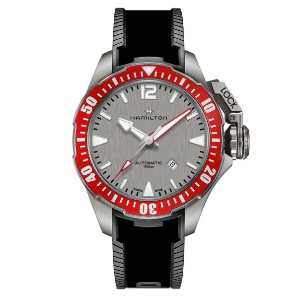 Hamilton Khaki Navy Frogman Titanium automatic watch grey dial black rubber strap 46 mm H77805380