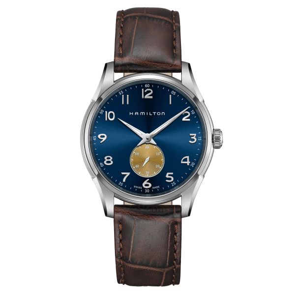 Montre Hamilton Jazzmaster Thinline Small Second quartz cadran bleu bracelet cuir brun 40 mm