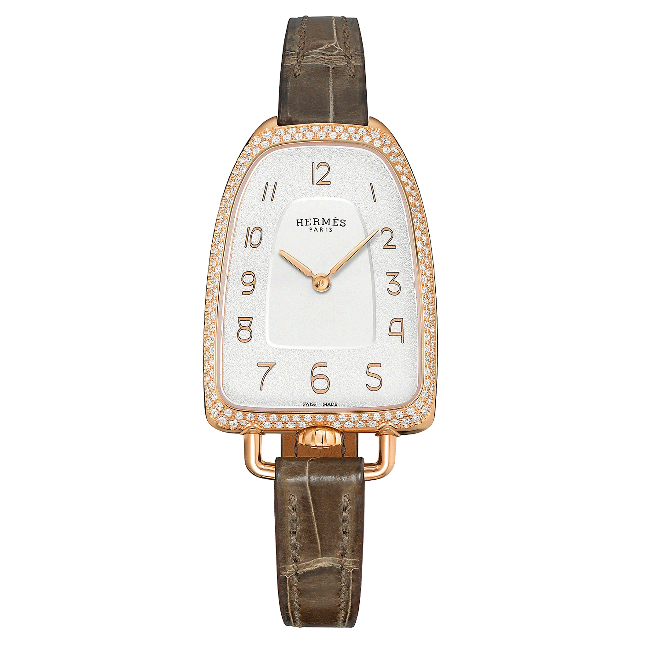 HERMÈS Galop d'Hermès Large Model watch set with quartz silver dial grey leather strap 40 mm