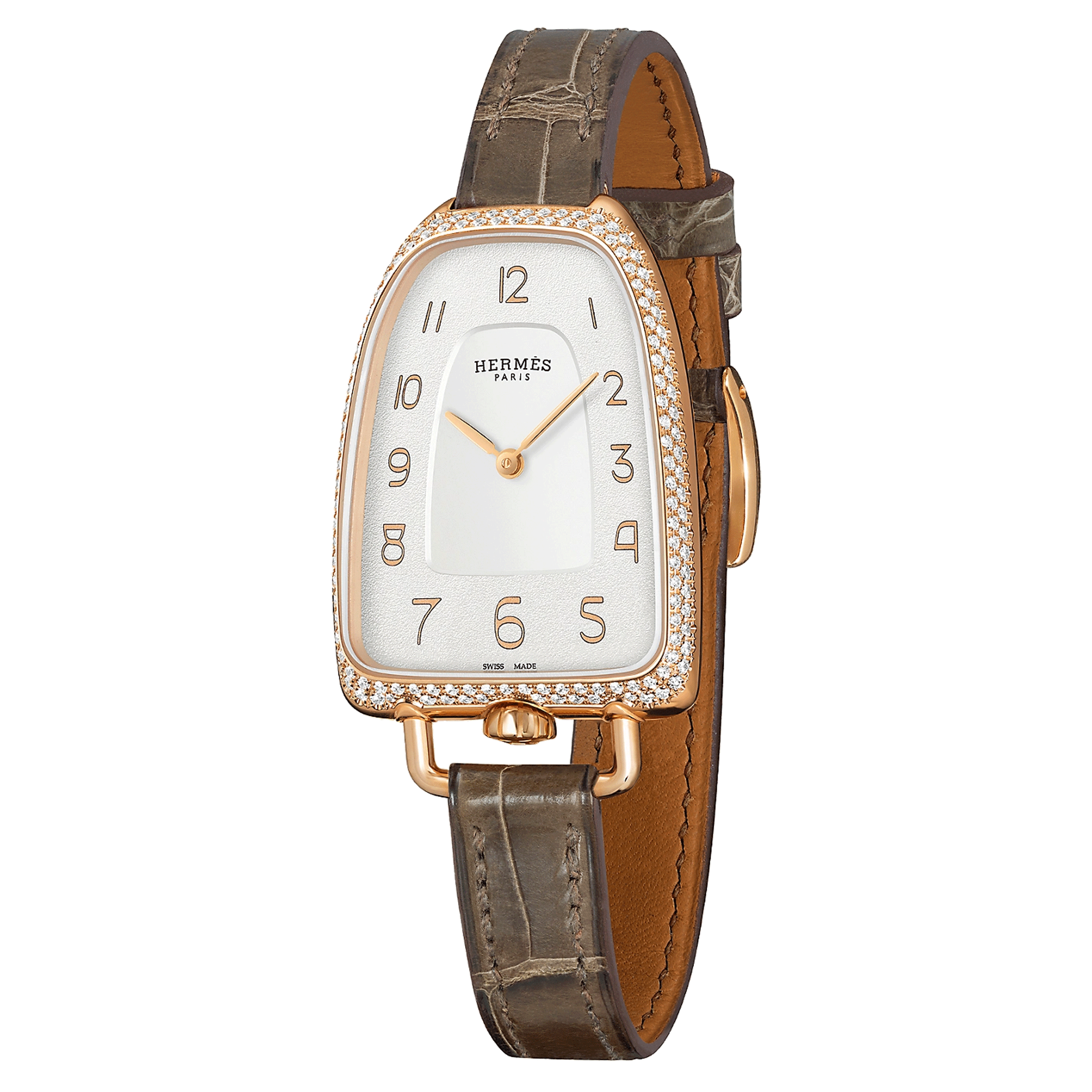 HERMÈS Galop d'Hermès Large Model watch set with quartz silver dial grey leather strap 40 mm