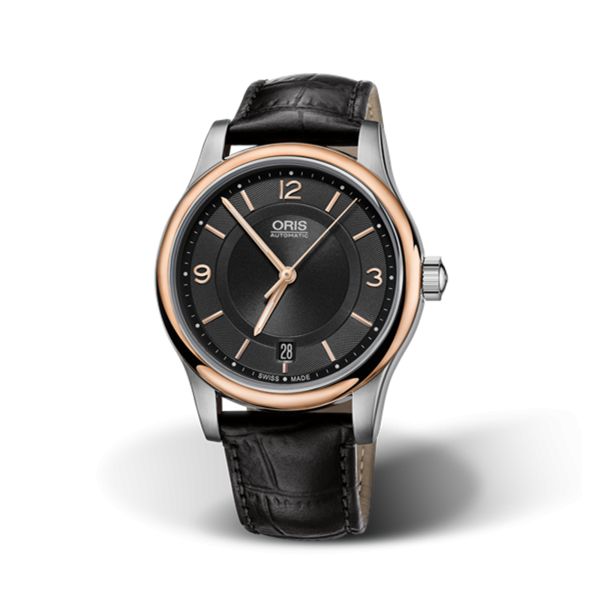Montre Oris Classic Date automatique cadran noir bracelet cuir 37 mm