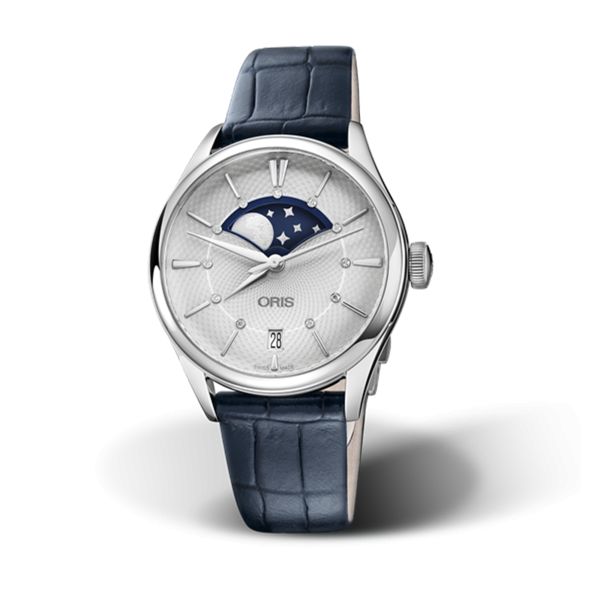 Oris Artelier Grande Lune automatic silver dial leather strap 36 mm