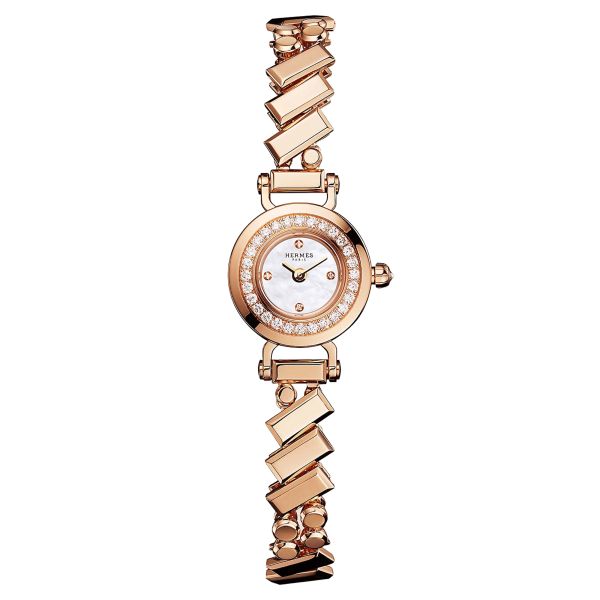 HERMÈS Faubourg Polka Mini Model Rose Gold watch quartz watch white mother-of-pearl dial rose gold bracelet 15 mm W054184WW00