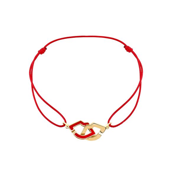 Bracelet sur cordon Two Lips dinh van en or jaune et laque rouge 390201