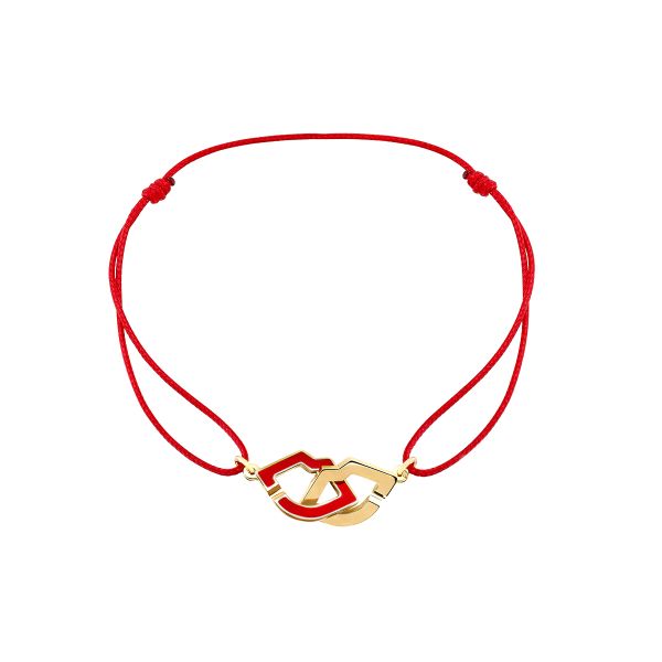 dinh van Two Lips cord bracelet in yellow gold and red lacquer