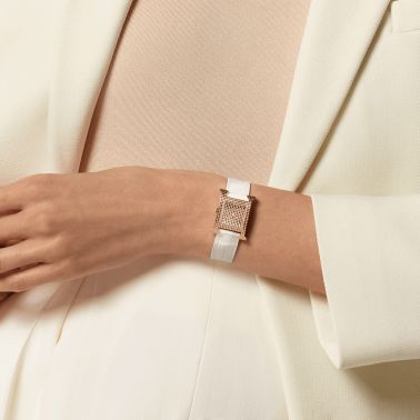 Montre HERMÈS Heure H Petit Modèle quartz cadran or rose bracelet cuir blanc 25 mm W403046WW00
