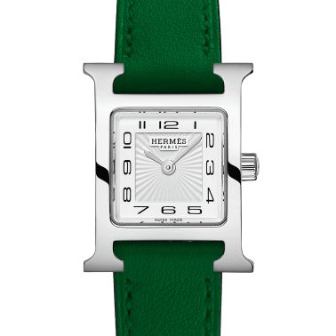 Montre HERMÈS Heure H Mini Modèle quartz cadran blanc bracelet cuir vert 21 mm W055598WW00