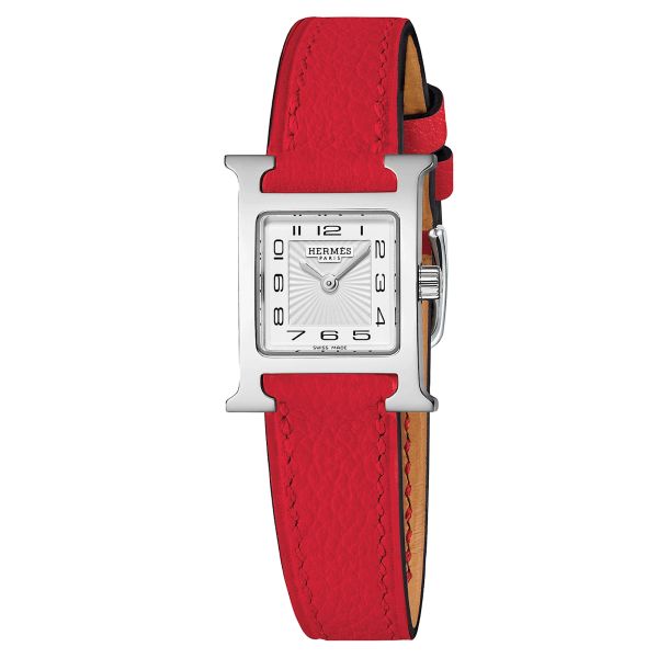 HERMÈS Heure H Mini Model quartz white dial red leather strap 21 mm W055401WW00