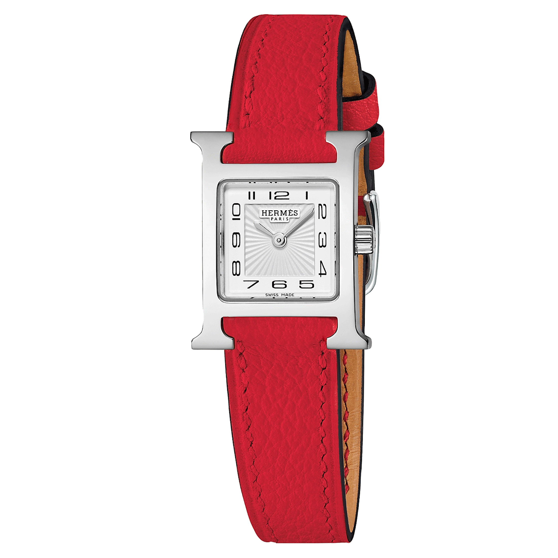 HERMÈS Heure H Mini Model quartz white dial red leather strap 21 mm W055401WW00