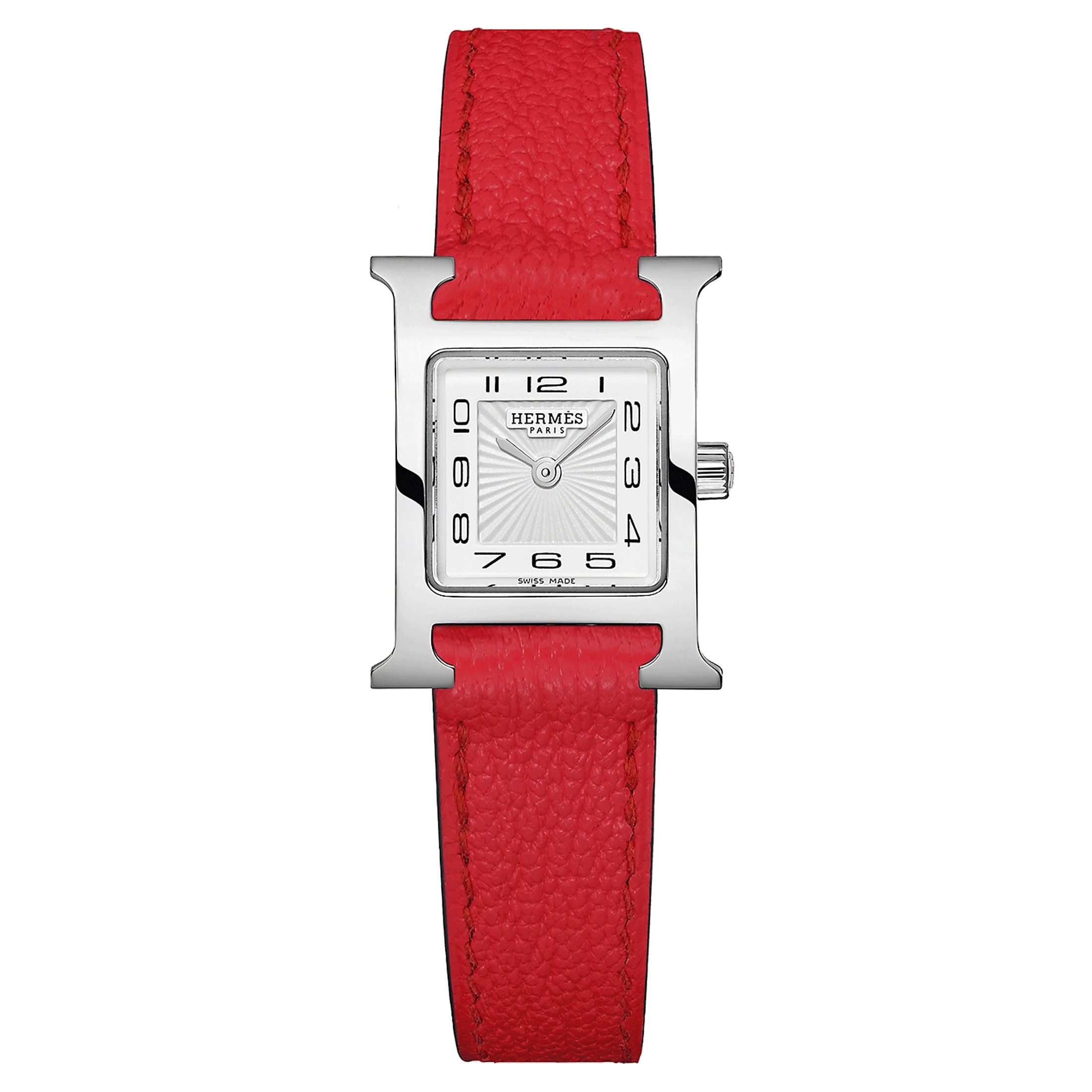 HERMÈS Heure H Mini Model quartz white dial red leather strap 21 mm W055401WW00