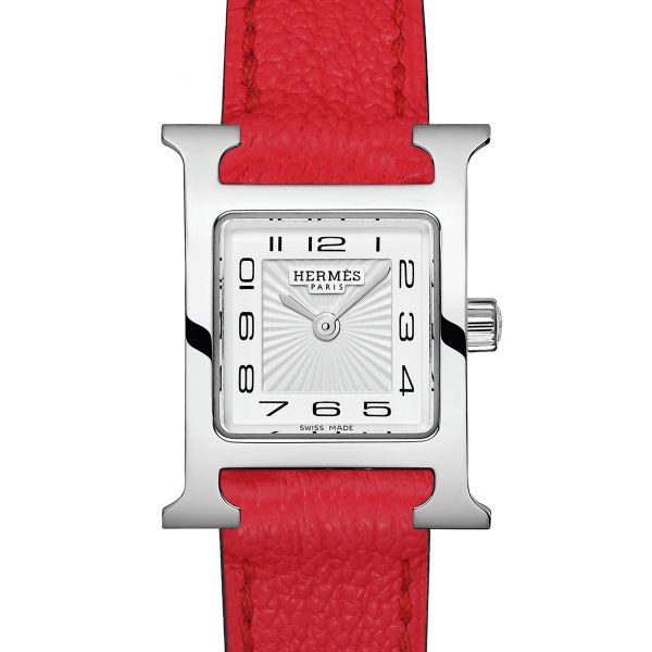 HERMÈS Heure H Mini Model quartz white dial red leather strap 21 mm W055401WW00