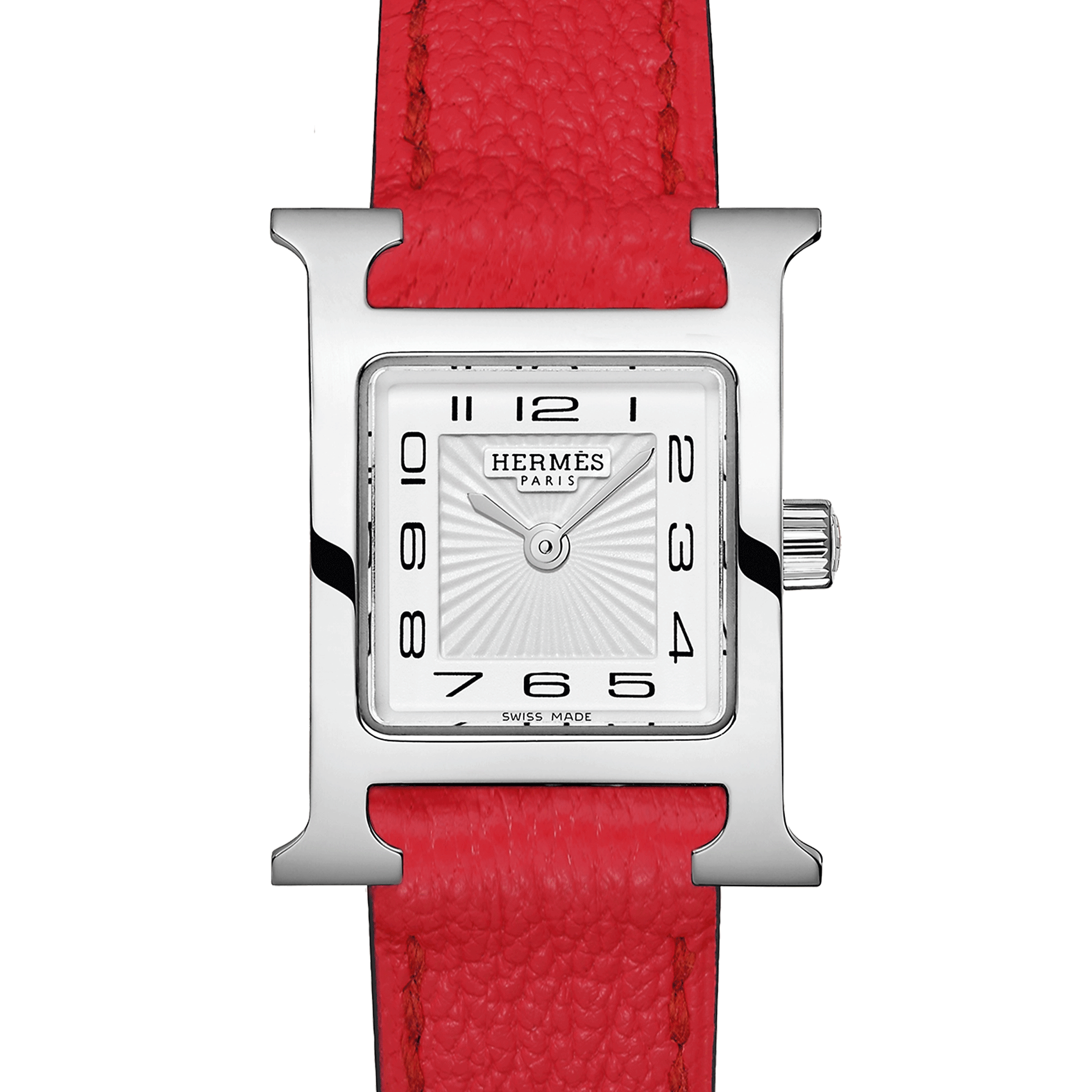 HERMÈS Heure H Mini Model quartz white dial red leather strap 21 mm W055401WW00