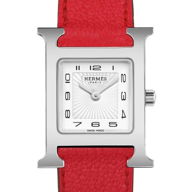 Montre HERMÈS Heure H Petit Modèle quartz cadran blanc bracelet cuir rouge 25 mm W055210WW00
