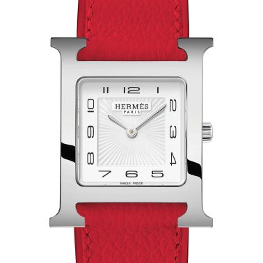 Montre HERMÈS Heure H Moyen Modèle quartz cadran blanc bracelet cuir rouge 30 mm W055769WW00