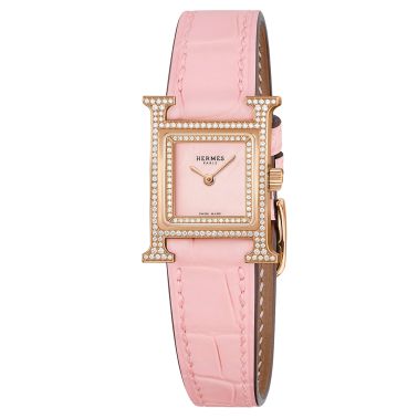 HERMÈS Heure H Mini Model watch set with quartz pink dial pink leather strap 21 mm W057240WW00