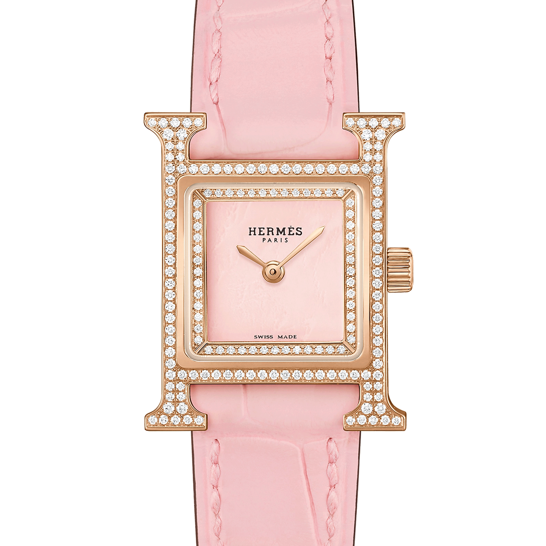 HERMÈS Heure H Mini Model watch set with quartz pink dial pink leather strap 21 mm W057240WW00