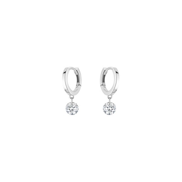 Mini créoles La Brune et La Blonde 360° en or blanc 2 diamants taille brillant 2 x 0,20 carat