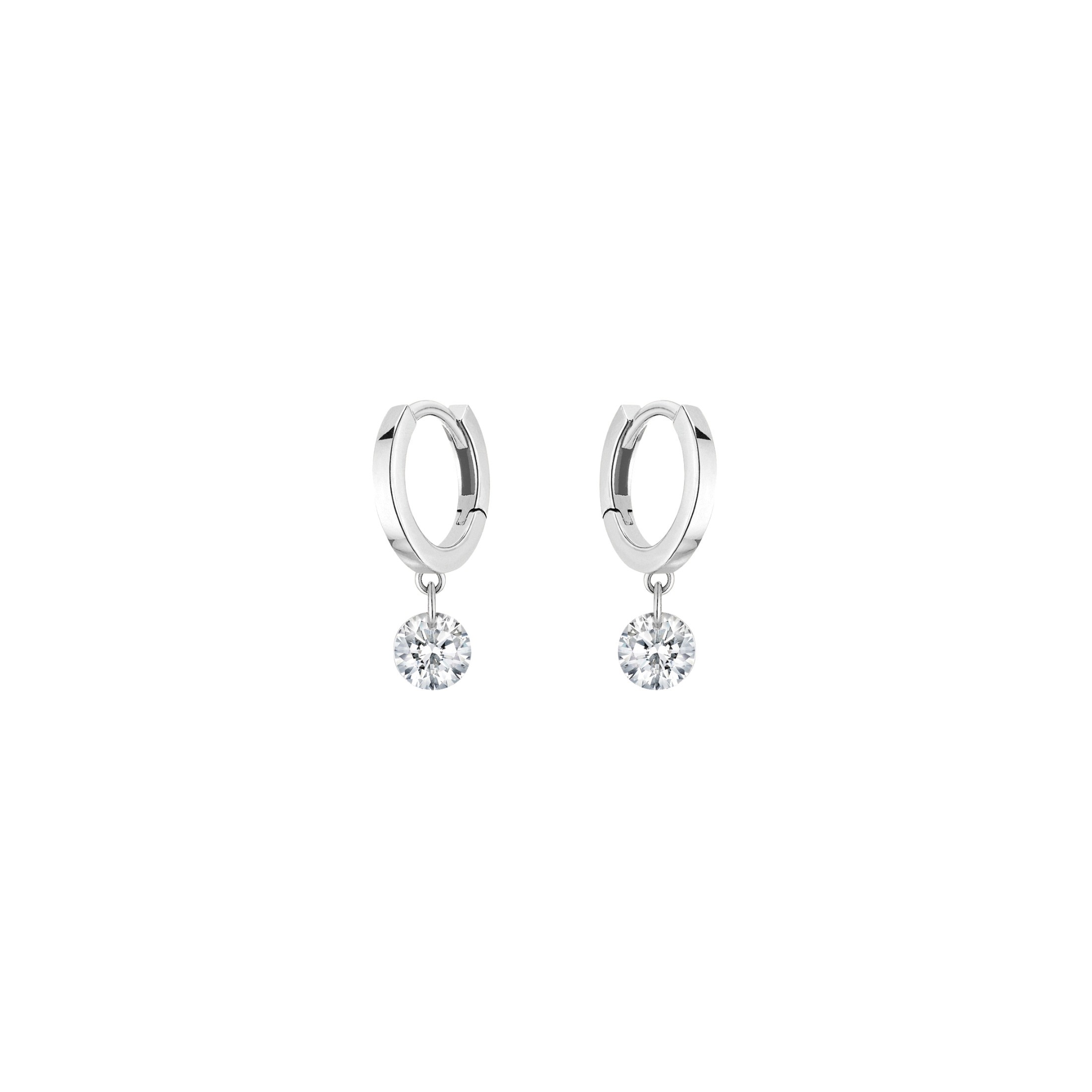Mini créoles La Brune et La Blonde 360° en or blanc 2 diamants taille brillant 2 x 0,20 carat
