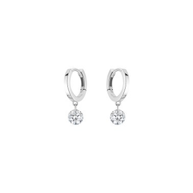 Mini créoles La Brune et La Blonde 360° en or blanc 2 diamants taille brillant 2 x 0,20 carat