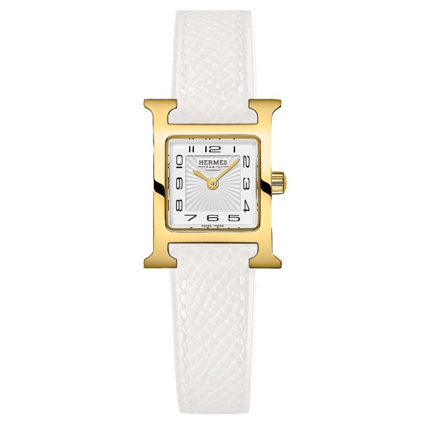 HERMÈS Heure H Mini Model PVD quartz white dial white leather strap 21 mm W055415WW00