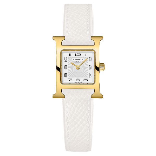 Montre HERMÈS Heure H Mini Modèle PVD quartz cadran blanc bracelet cuir blanc 21 mm W055415WW00