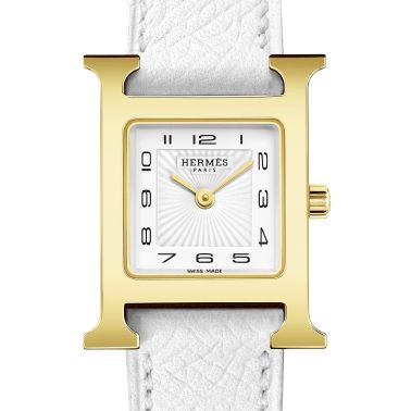 Montre HERMÈS Heure H Petit Modèle PVD quartz cadran blanc bracelet cuir blanc 25 mm W036735WW00