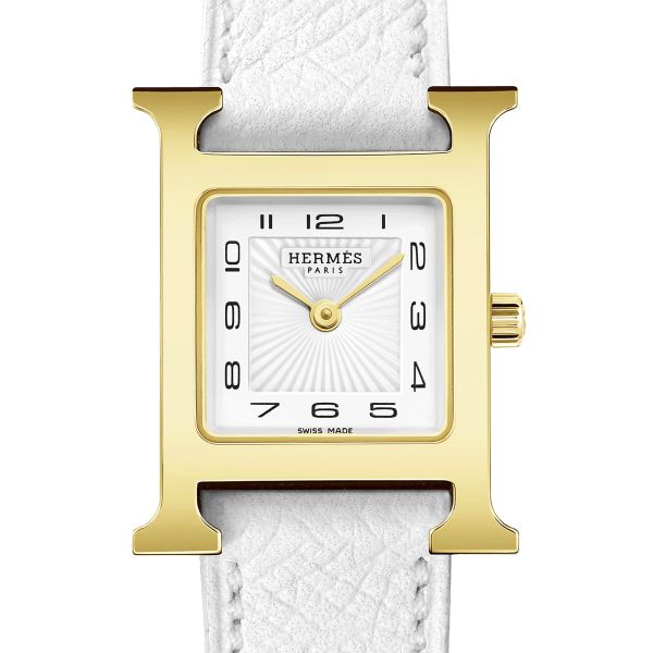 Montre HERMÈS Heure H Petit Modèle PVD quartz cadran blanc bracelet cuir blanc 25 mm W036735WW00