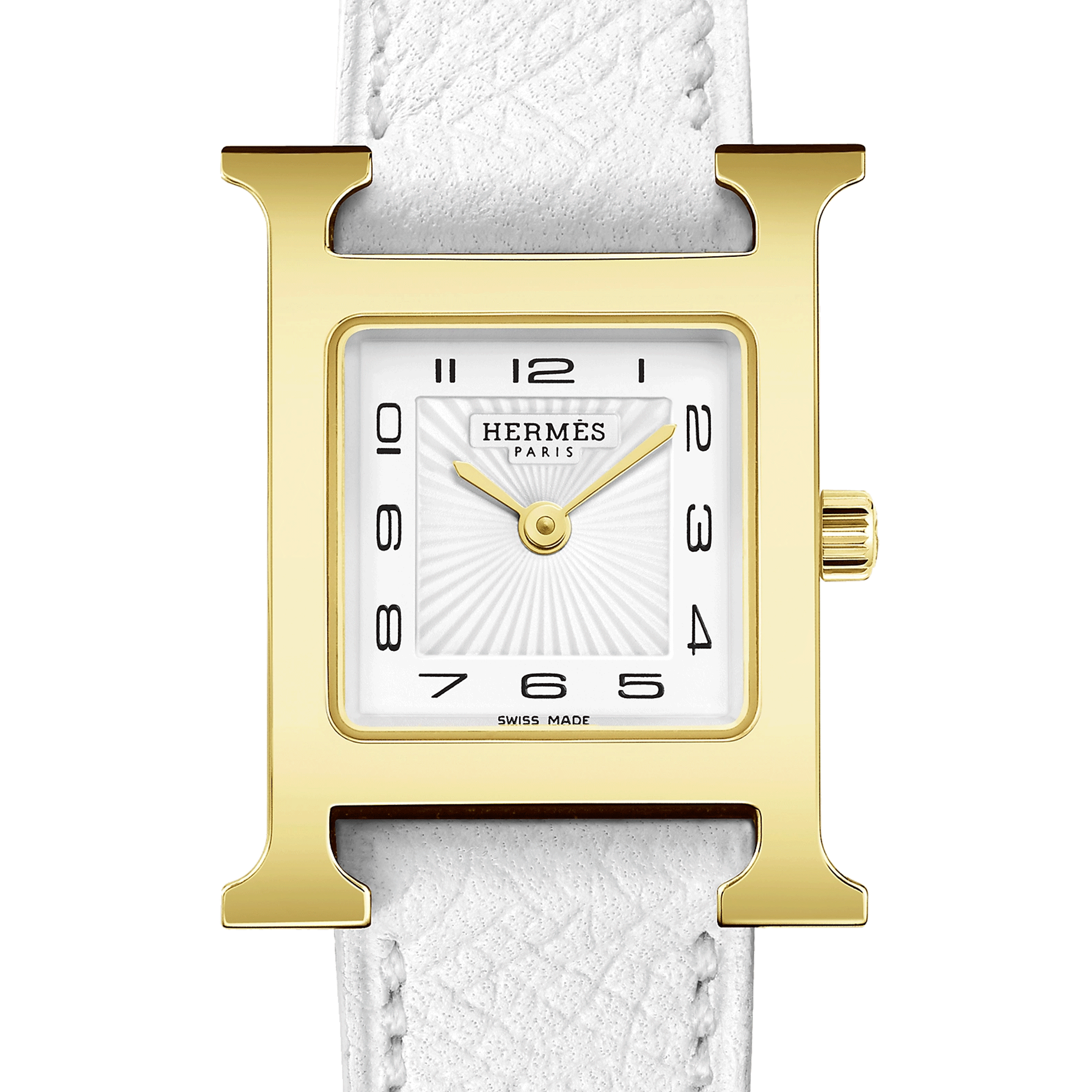 Montre HERMÈS Heure H Petit Modèle PVD quartz cadran blanc bracelet cuir blanc 25 mm W036735WW00
