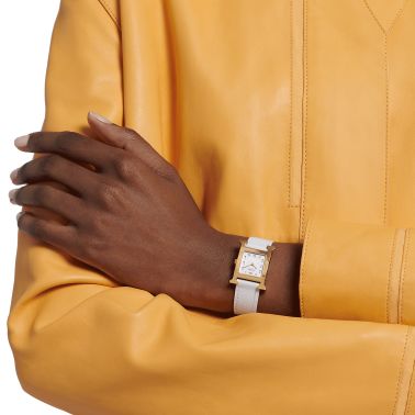 Montre HERMÈS Heure H Petit Modèle PVD quartz cadran blanc bracelet cuir blanc 25 mm W036735WW00